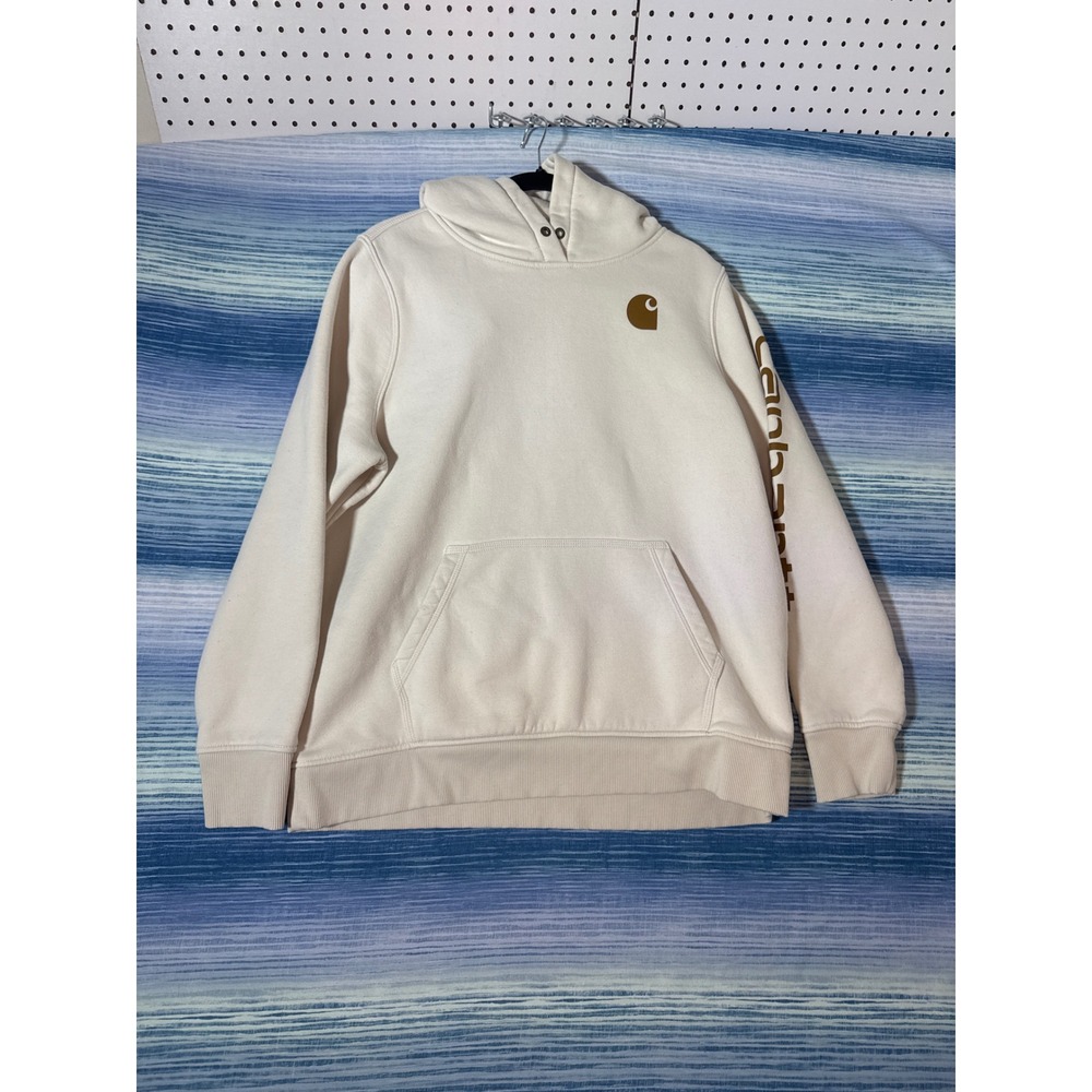 Carhartt Mens Relaxed Fit Graphic Logo Hoodie Cream Off-White XL Sweatshirt
